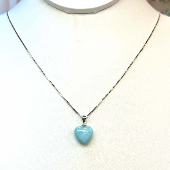 Jewelry - NL1 Natural Organic Dominican Heart LARIMAR Pendant Solid SterlingSilver S925